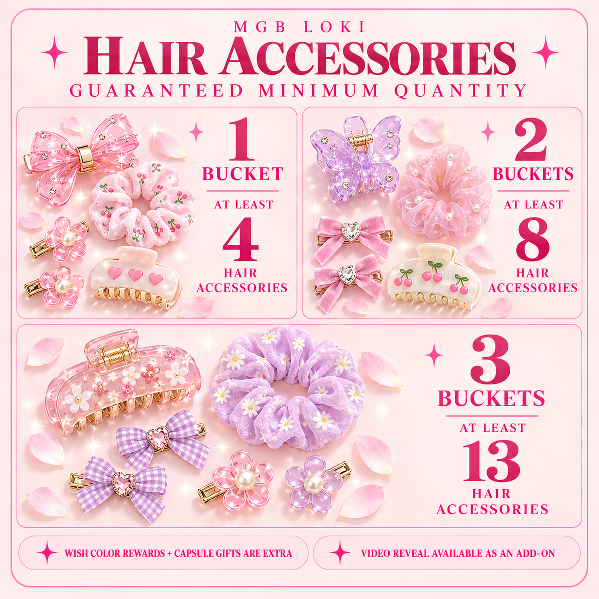 MGB Loki Hair Accessories guaranteed minimum quantity guide for 1 to 3 buckets
