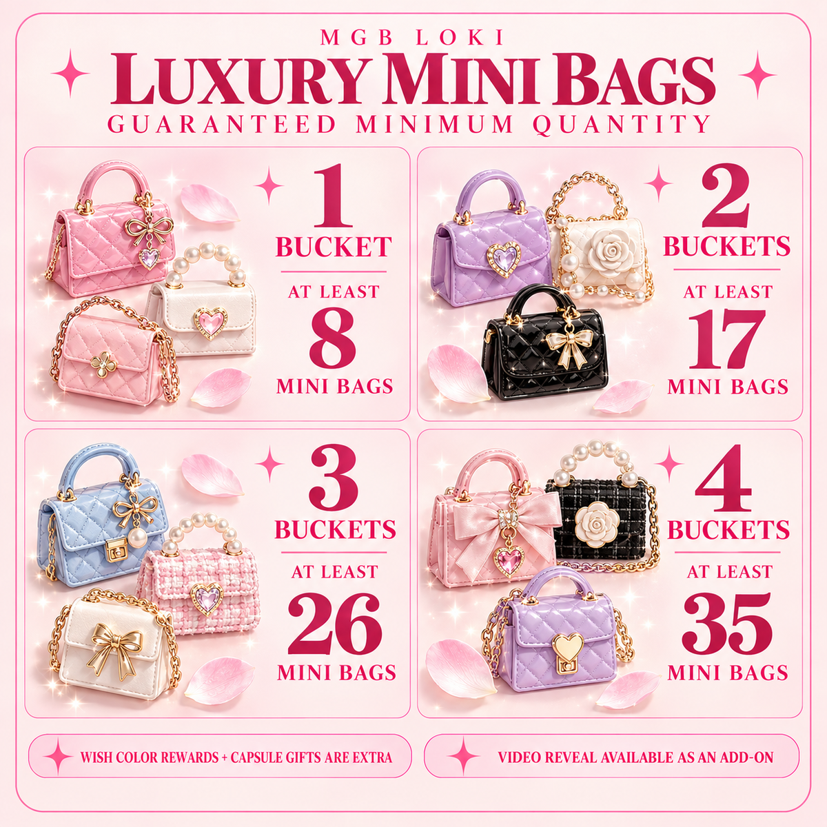MGB Loki Luxury Mini Bags guaranteed minimum quantity guide for 1 to 4 buckets