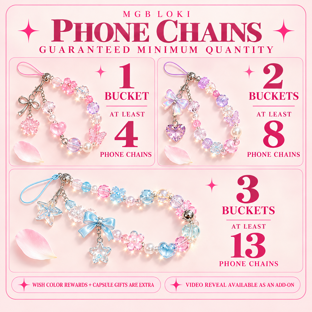 MGB Loki Phone Chains guaranteed minimum quantity guide for 1 to 3 buckets
