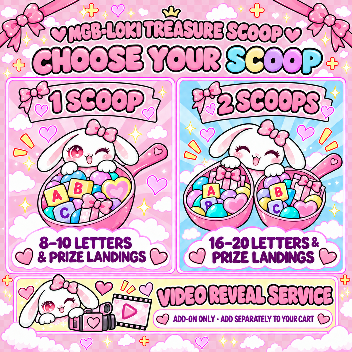 MGB Loki Treasure Scoop 1 Scoop and 2 Scoops quantity guide with optional video reveal service