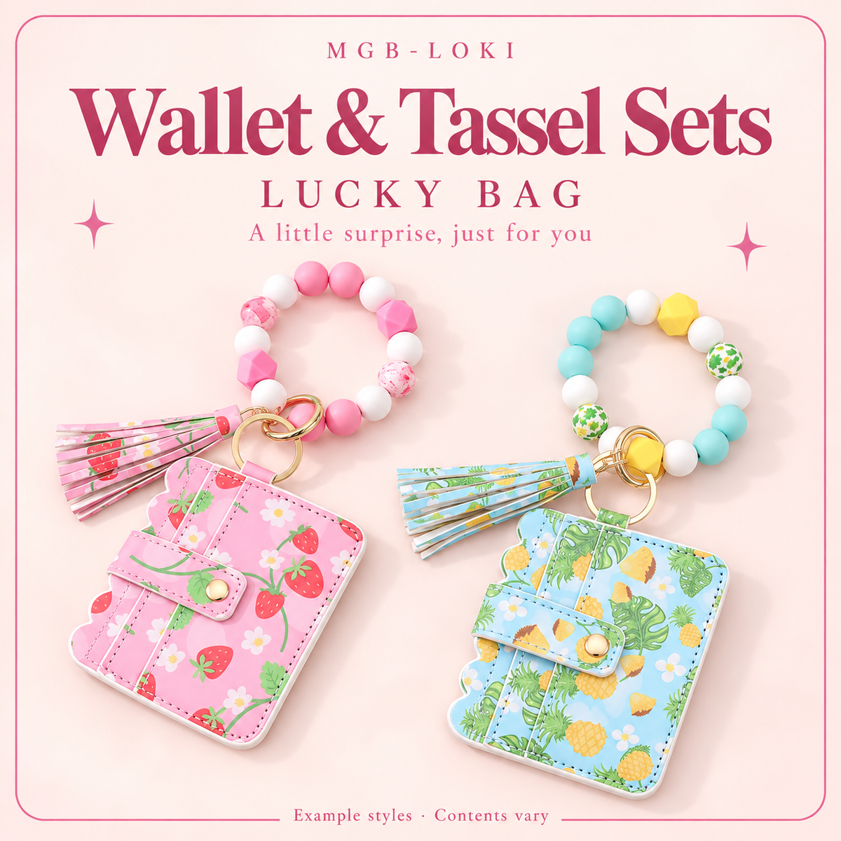 MGB Loki Beaded Wallet & Bracelet Tassel Lucky Bag — example styles, contents vary